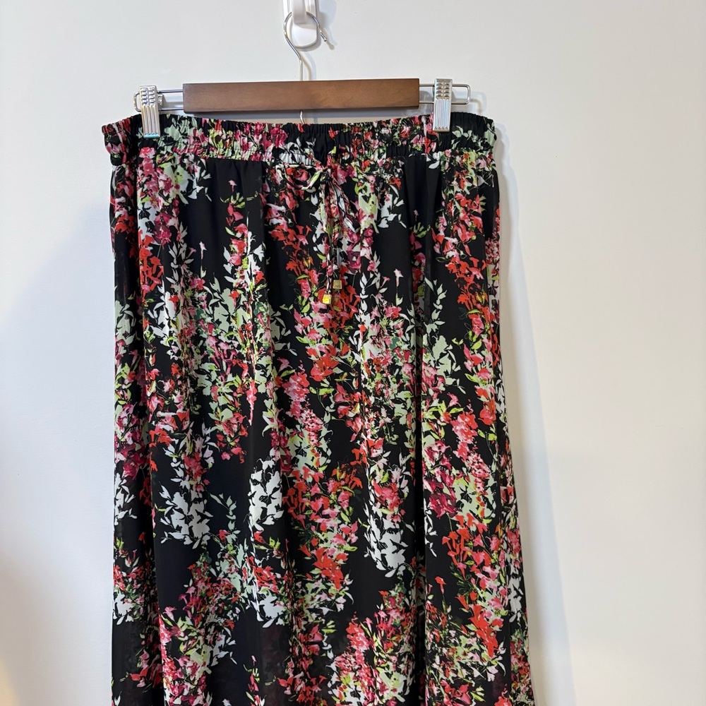 Robert Louis Gypsy Floral Maxi Skirt XL Black Pink Boho Partial Lined Sheer Hem - Picture 2 of 7